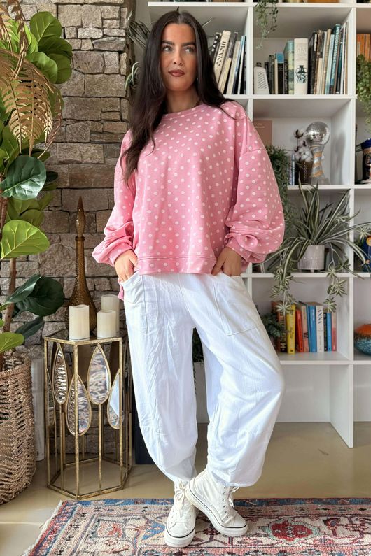 Scamp Lantern Sweatshirt Polka Dot Candy & White